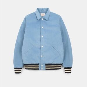 Dehen 1920 Dusty Blue Corduroy Bomber Jacket with Striped Ribbing